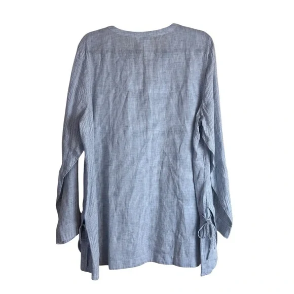 J Jill Love Linen Blue and White 100% Linen Side Tie Tunic Top  Sz. XL - Picture 3 of 11